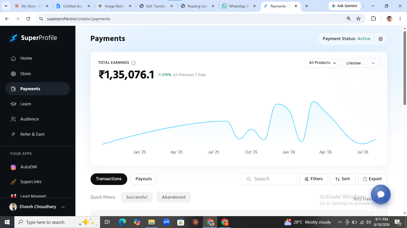 Real earnings dashboard